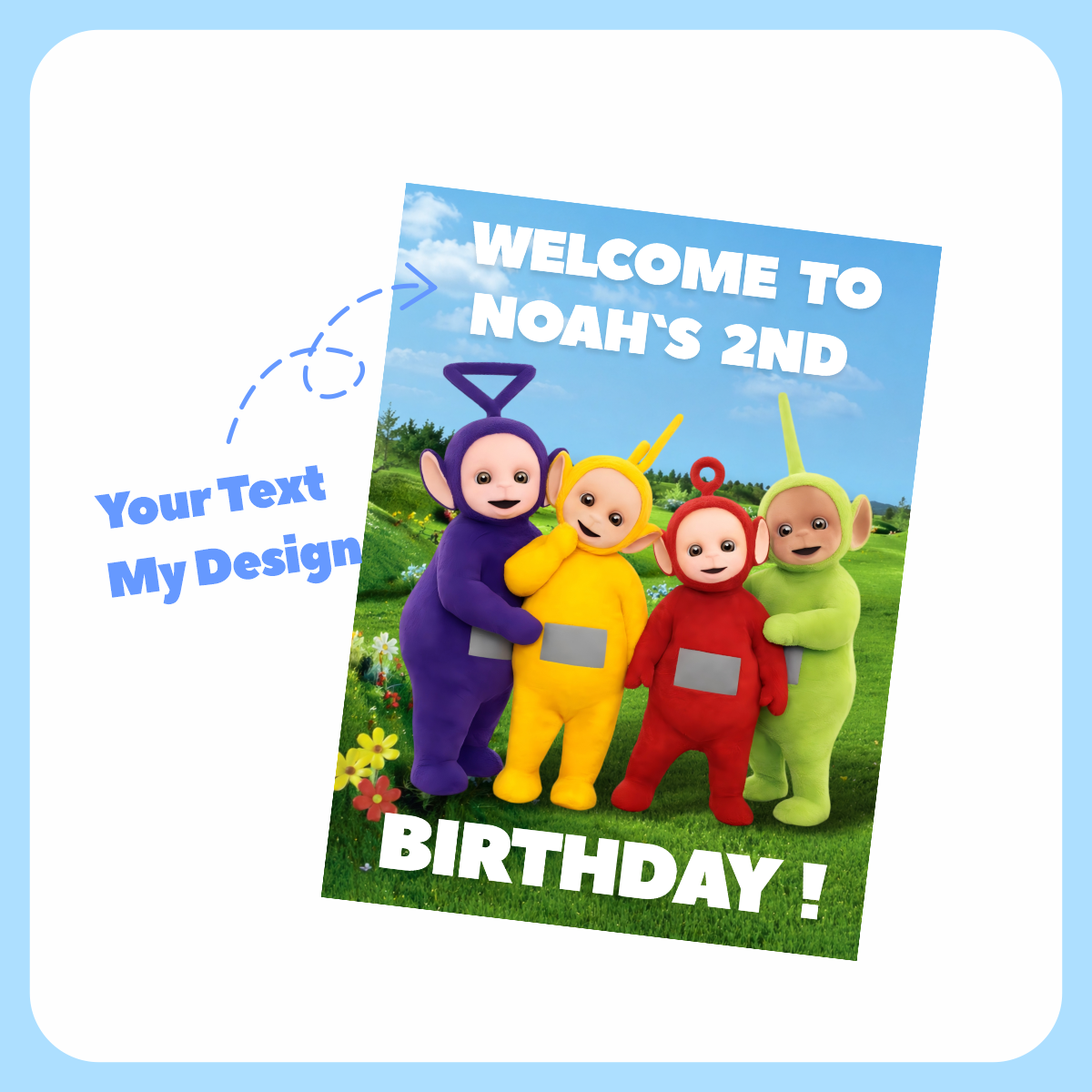 Custom Teletubbies Birthday Welcome Sign_main image.png Custom Teletubbies Birthday Welcome Sign