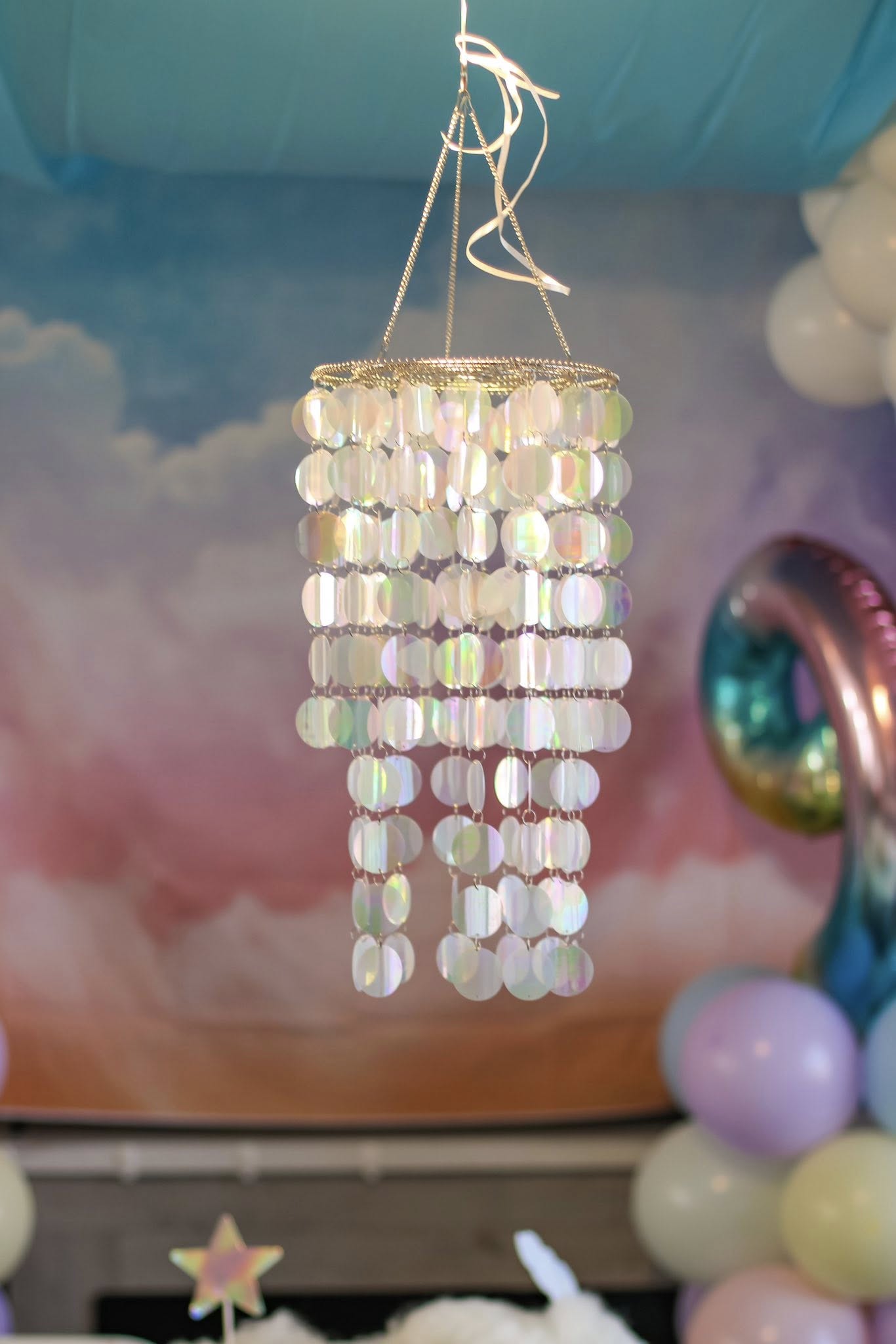 Iridescent sequin hanging party decoration