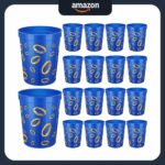 Qinyoung 24 Pcs Blue with Gold Ring Print Themed Birthday Party Supplies Plastic Cups