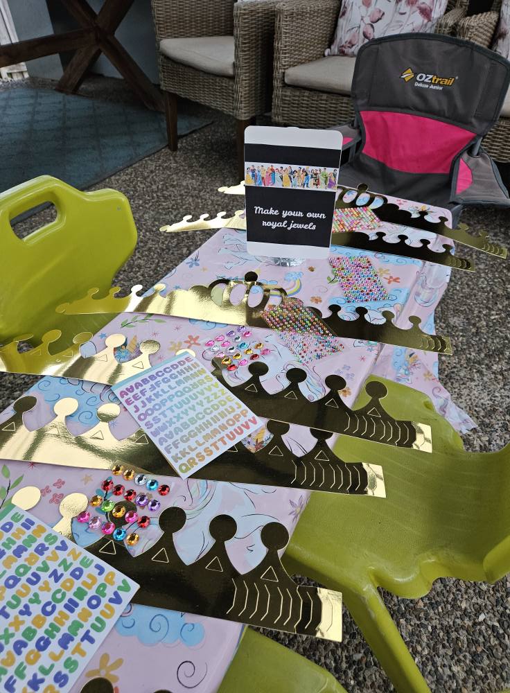 DIY make your own royal jewels craft kit with gold paper crowns, sticker sheets, and gemstone decals.
