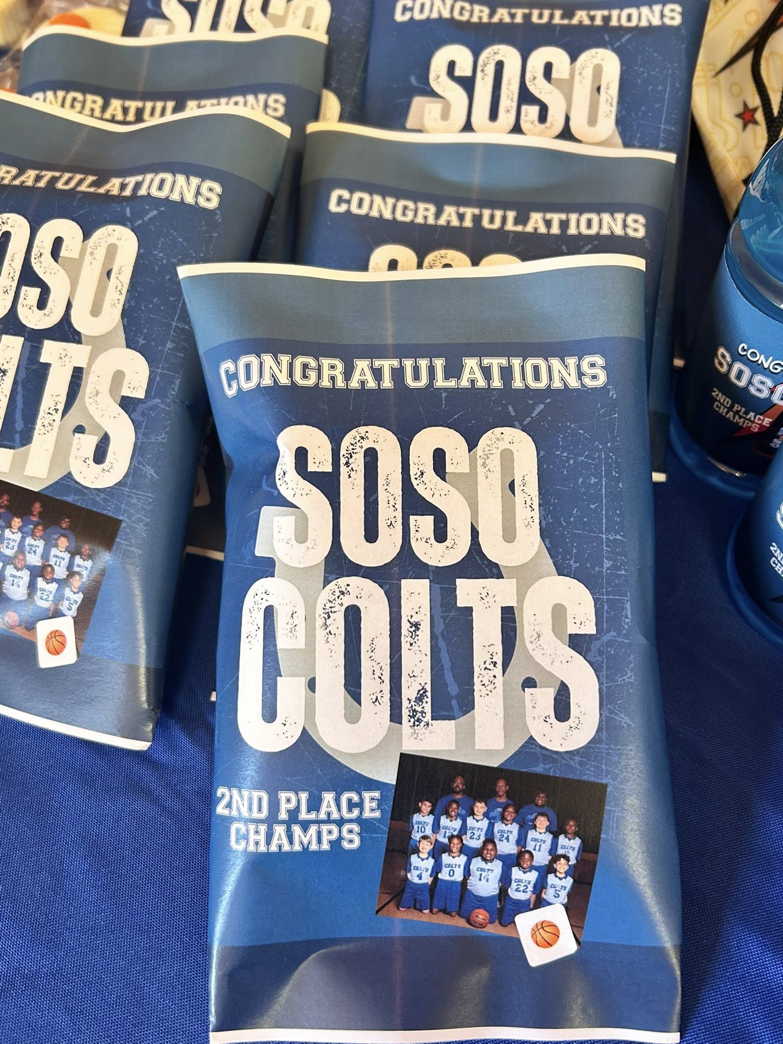 Personalized Soso Colts 2nd Place Champs chip bag favor with team photo