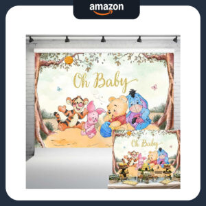 B0CC4SQPWJ.jpg Vintage Winnie the Pooh Baby Shower Backdrop 7x5 ft