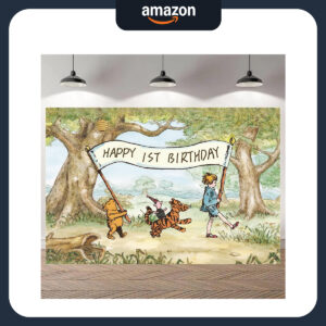 B0BF4XFGQT.jpg Winnie the Pooh 1st Birthday Backdrop for Baby Shower Decor