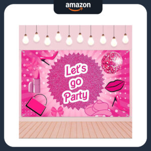 B0CL93DHMV.jpg Barbie Inspired Pink Party Backdrop and Photo Booth Props Set