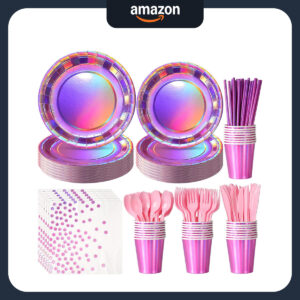 B0CNT3ZP3T.jpg Iridescent Pink Party Supplies Set for 25 Guests, Barbie Theme