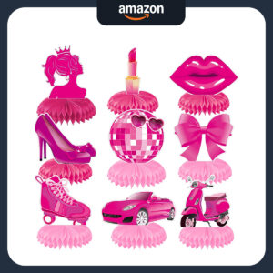B0D91W6ZMK.jpg Pink Barbie Theme Honeycomb Centerpieces for Birthday Parties