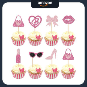 B0CGBQ59XZ.jpg 24-Piece Princess Glitter Cupcake Toppers for Barbie Parties