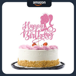 B0CJD8V49T.jpg Pink Barbie Theme Happy Birthday Cake Topper for Parties