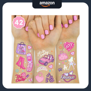 B0BMPKXMY1.jpg xo, Fetti Pink Barbie Themed Temporary Tattoos for Party Favors
