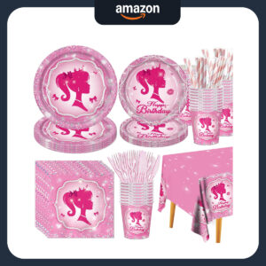 B0CJM5S5J3.jpg Barbie Themed Birthday Party Tableware Set for 20 Guests