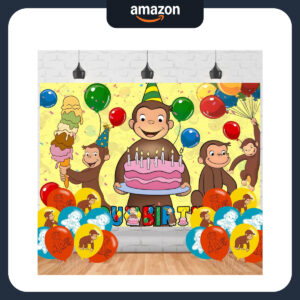 B0DZHTZ66W.jpg Curious George Birthday Party Backdrop & Decorations 5x3 Ft