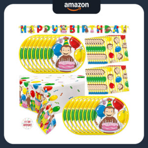 B0CSQMK157.jpg Curious George Birthday Party Supplies Set for 16 Guests