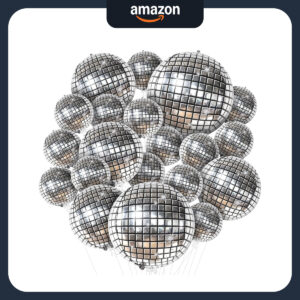 B0BRB9HC7Z.jpg Silver Disco Ball Balloons 32-Inch for Elvis Party Decor (20pk)