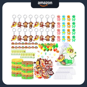 B0CRGTSW4Z.jpg Curious George Theme Party Favors Set for 16 Kids (162 Pcs)