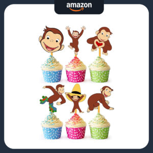 B0CZLMJFC8.jpg 24 Curious Monkey Cupcake Toppers for Kids Birthday Parties