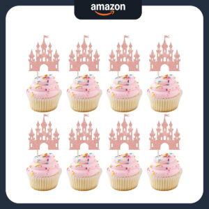 B0DM5ZWHM8.jpg 24-Piece Glitter Castle Cupcake Toppers for Princess Parties