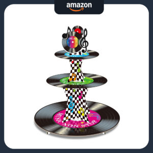 B0B9RH8SV3.jpg 3-Tier 1950s Rock and Roll Vinyl Record Cupcake Stand