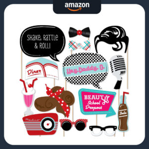 B011AAF88W.jpg 1950s Sock Hop Photo Booth Props Kit - 20-Piece Retro Set