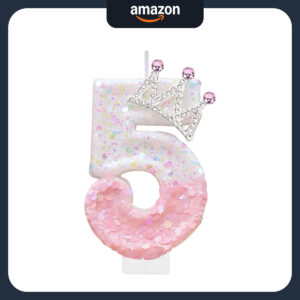 B0CT36CQ65.jpg Pink Number 5 Birthday Candle and Crown Cake Topper Set