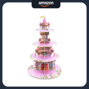 B0F993YHR2.jpg 4-Tier Pink Castle Cupcake Stand for Princess Theme Parties