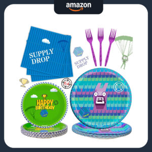 B0BWJ8CT5H.jpg Fortnite Themed Party Tableware Set: 64pc Llama Supplies