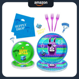 B0CZ91C8L7.jpg 64-Piece Video Game Llama Party Tableware Set for Birthdays