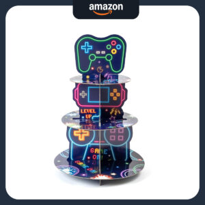 B0F23FQ8QY.jpg 3-Tier Neon Video Game Cupcake Stand for Gaming Birthday Parties