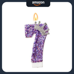 B0CMW95ZG4.jpg Purple Number 7 Glitter Crown Candle for KPop Theme Birthday