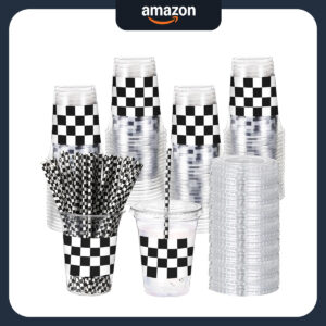 B0CP3SSR6K.jpg Checkered Plastic Cups 16 oz with Lids for Racing Party Drinks