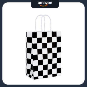 B0DQ86RDWL.jpg Checkered Racing Party Favor Gift Bags - 25 Pack
