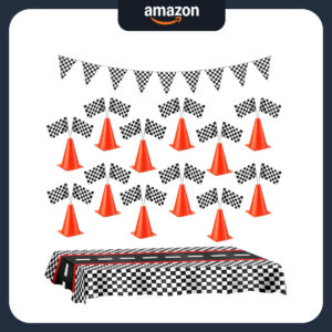 B08DDGD493.jpg Bedwina Race Car Party Decorations: 36 Pcs Cones & Flags Set