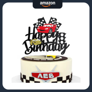 B0D1KDKGM1.jpg McQueen Race Car Cake Topper for Checkered Flag Birthday Party