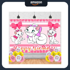B0F6L4YKRF.jpg Marie Cartoon Cat Birthday Backdrop for Party Decorations