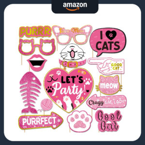 B0GC6VGSMN.jpg Cat Birthday Party Decorations & Photo Booth Props Kit