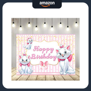 B0CQM9TX96.jpg Pink Cat Birthday Backdrop for Marie Themed Party Decorations