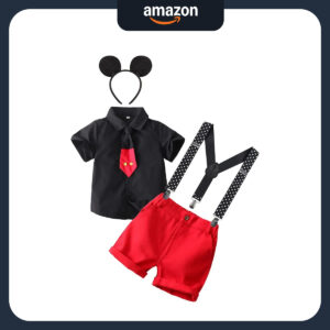 B095HCQQ42.jpg Mickey Mouse Baby Boy Birthday Outfit with Suspenders and Pants