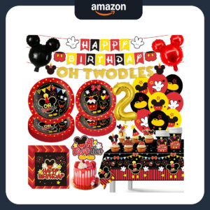 B0FKSCGJW7.jpg Oh Twodles Mickey Mouse Birthday Party Decoration Set (108Pcs)