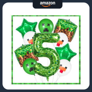 B0FHHNJWM8.jpg Giant Green Pixel Miner Number Balloon for Birthday Parties