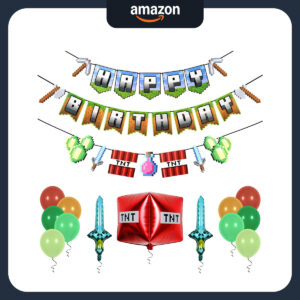 B0DZQB3QYB.jpg Pixel Video Game Birthday Party Decorations Kit with Banner