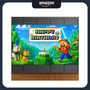 B0F79DFVSL.jpg Minecraft Pixel Happy Birthday Backdrop for Gaming Parties