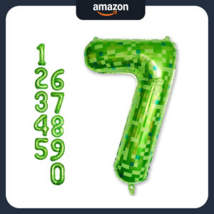 B0F8R389JF.jpg 40-Inch Green Pixel Number 7 Balloon for Minecraft Birthday