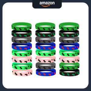 B0DN9NRFDF.jpg 24-Piece Pixel Theme Silicone Bracelets for Kids Party Favors