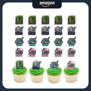 B0C43XW1DM.jpg DecoPac Minecraft Cupcake Rings: 24-Pack Cake Decorations