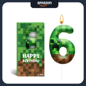 B0G1MQN6JP.jpg Pixel Number 6 Birthday Candle for Minecraft Theme Cake