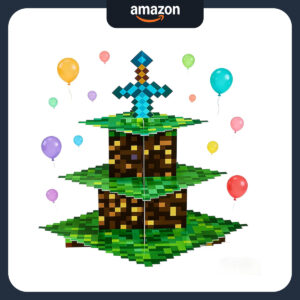B0GDRC5Q8Y.jpg 3-Tier Pixel Art Cupcake Stand for Minecraft Themed Parties