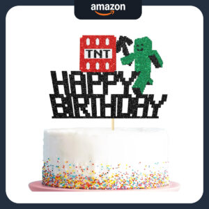 B0BJ1F6R5R.jpg Minecraft Pixel Style Happy Birthday Cake Topper Decoration