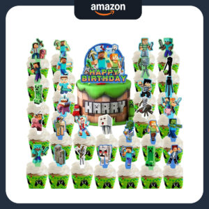 B0FGTPTDVV.jpg 30 Pcs Pixel Gamer Cake Topper Set for Minecraft Birthday Party