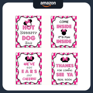 B07GZGXK2G.jpg Minnie Mouse Birthday Party Signs: 8x10 Table Decor Set of 4