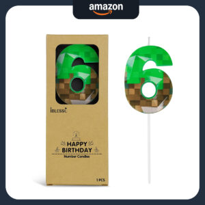 B0F9WZ68NF.jpg Pixel Number 6 Birthday Candle for Minecraft Themed Parties