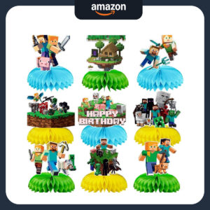 B0FQJJYG4H.jpg Pixel Birthday Party Honeycomb Centerpieces - 9 Piece Set